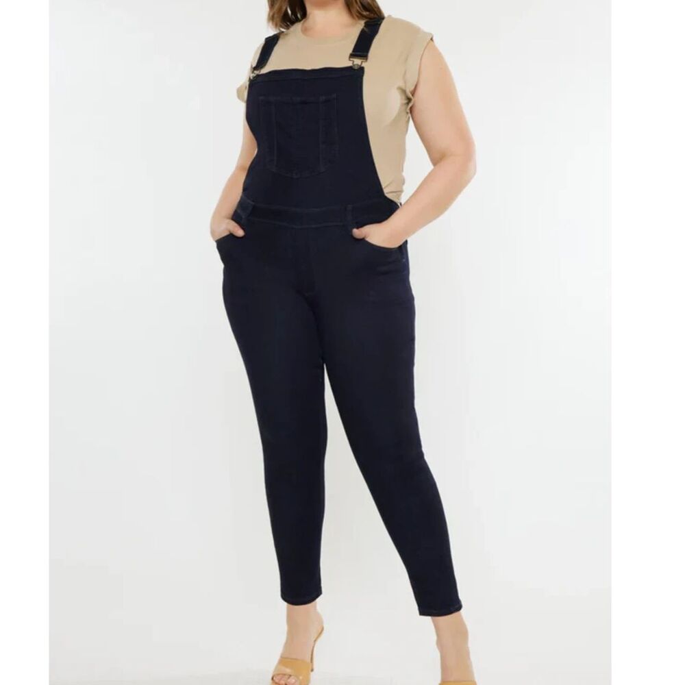 KanCan Blue Denim Overalls Women's Size XL Distressed Straight Leg Bib Jeans